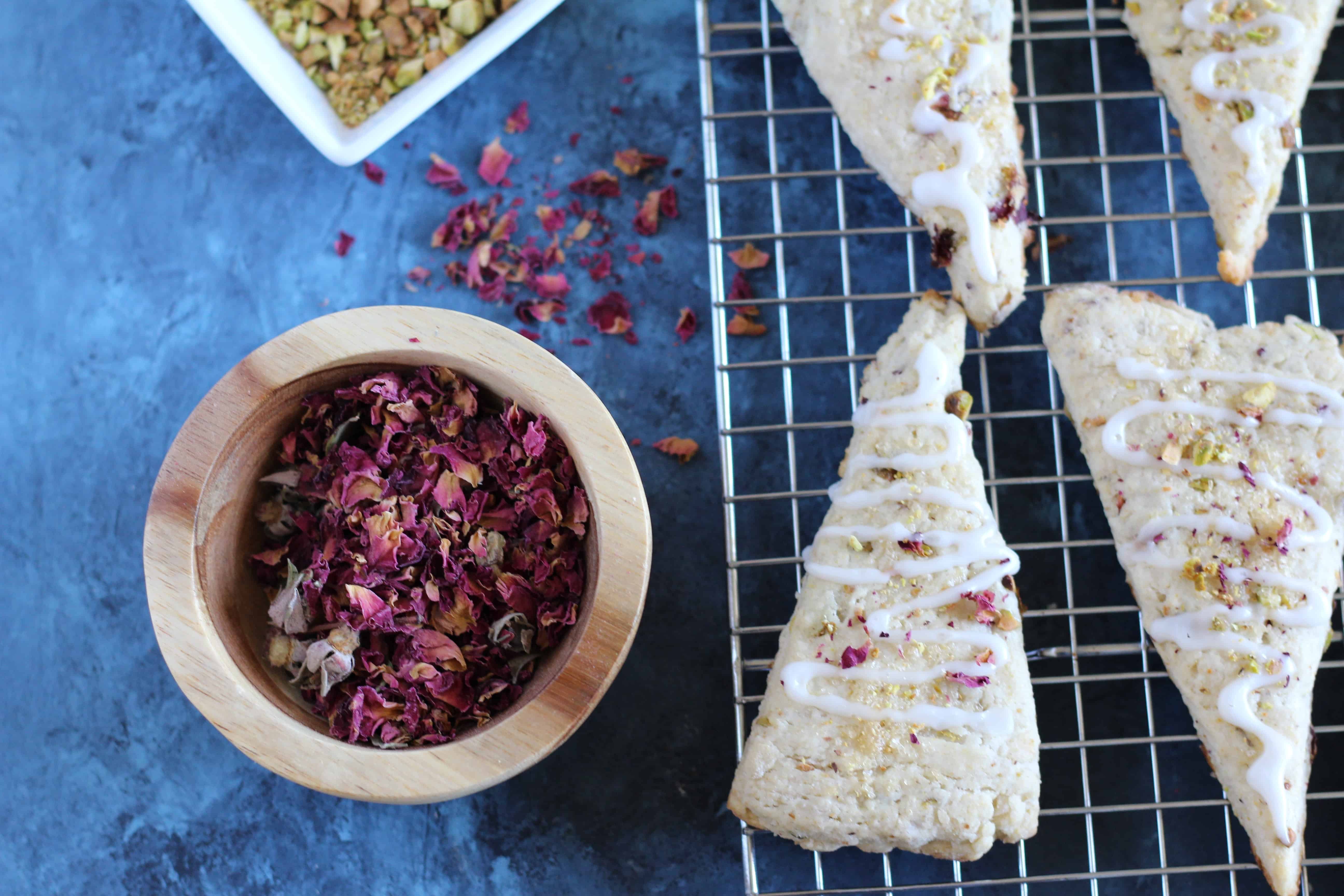Rose, Cardamom Pistachio Scones