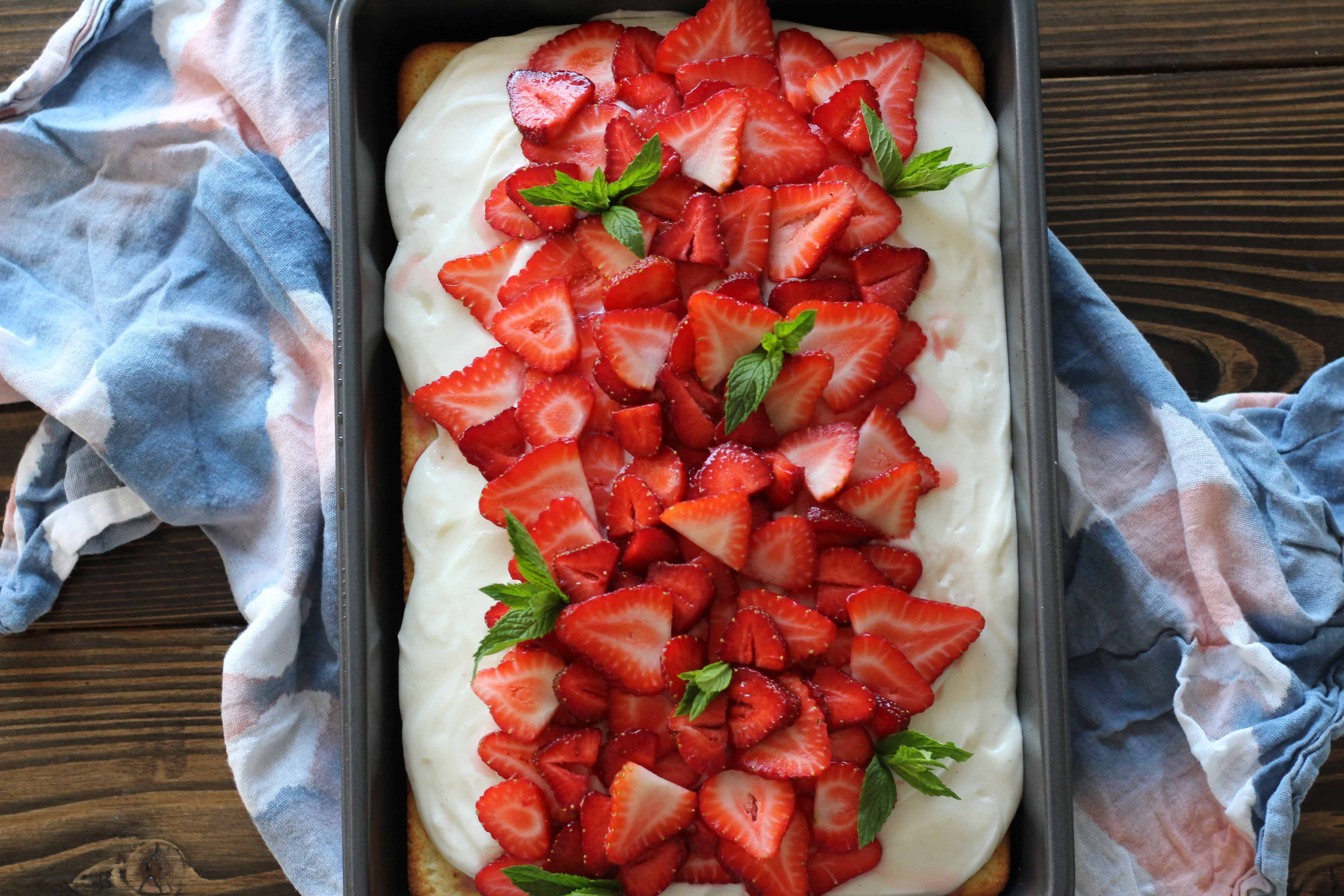 Vanilla Sheet Cake with Strawberries